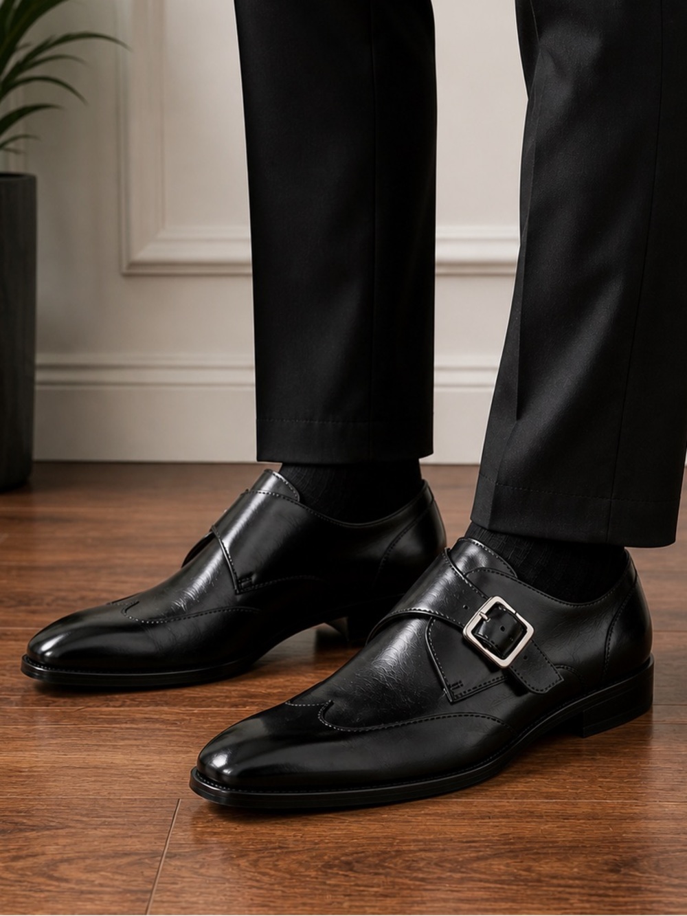 Massimo Matteo Single Monk Strap Leather Wingtip Men’s Shoes - Size 7